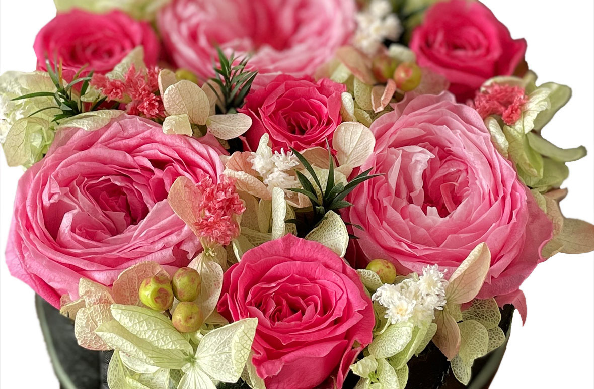 プリザーブドフラワー「ローズタルト」ピンクL | お花を贈るなら第一 